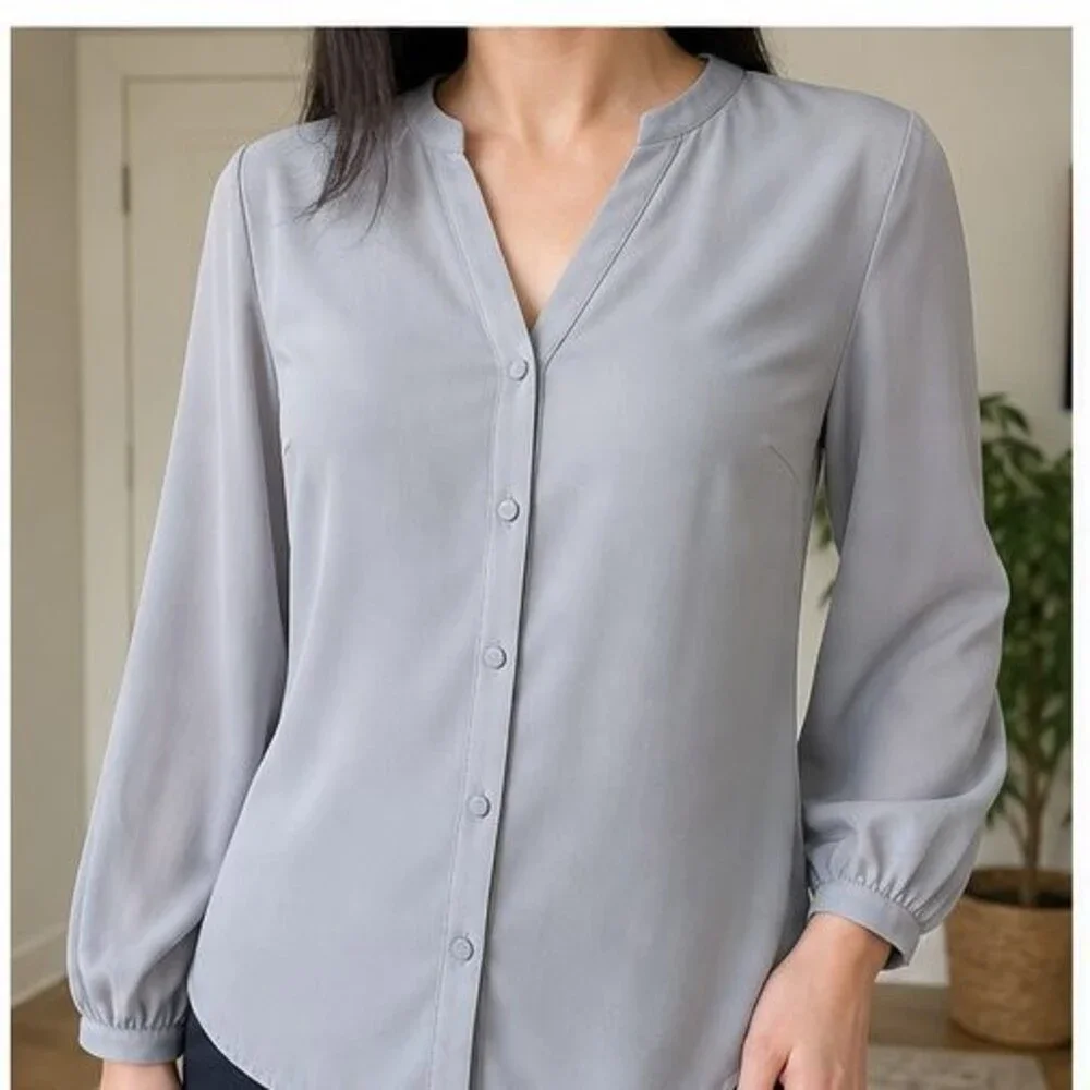 Gray Pleated Blouse - Picture 2 of 6